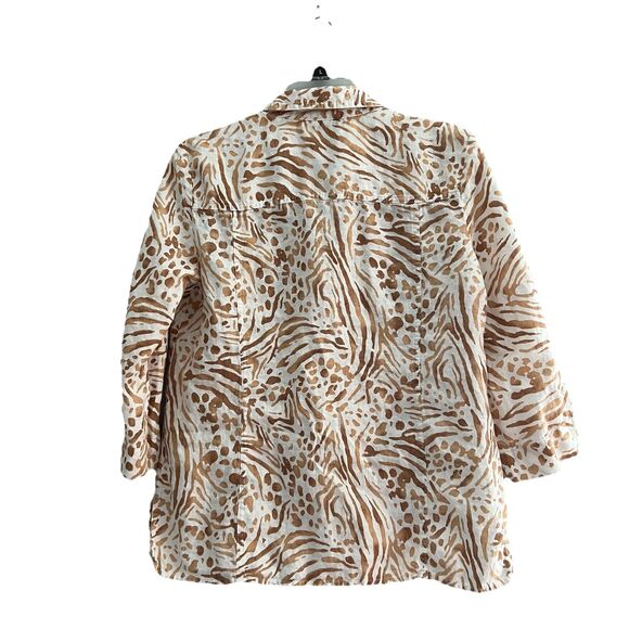 JM Collection Linen Shirt Women’s 6‎ Animal Print Button Up 3/4 Sleeve Coastal - Picture 2 of 5